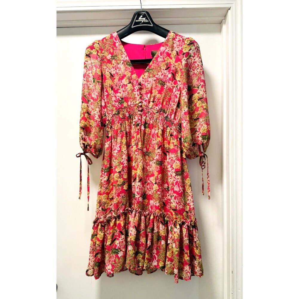 Taylor Floral Midi dress peasant 3/4 puff sleeve V-Neck Size 4 twee whimsy boho